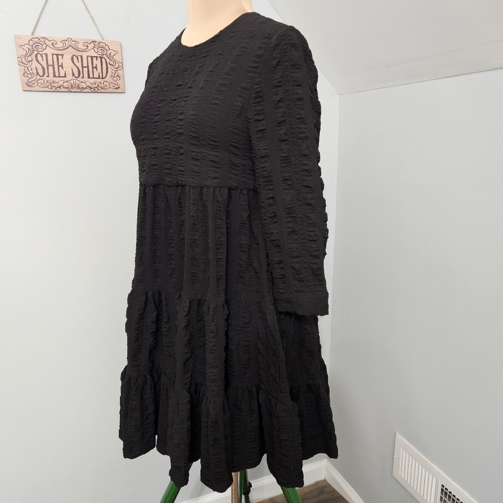 ZARA Black Textured Tiered Sharon Dress Long Sleeve Womens Small Gothcore Witchy - Picture 5 of 13